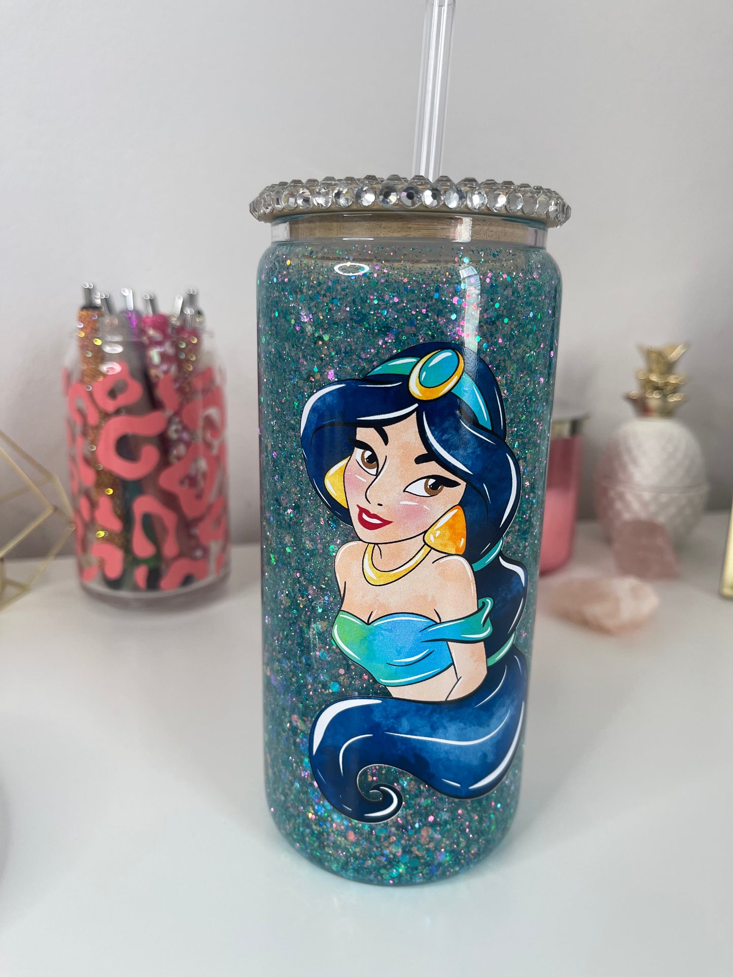 15 Oz Princess Snow Globe Glass Can