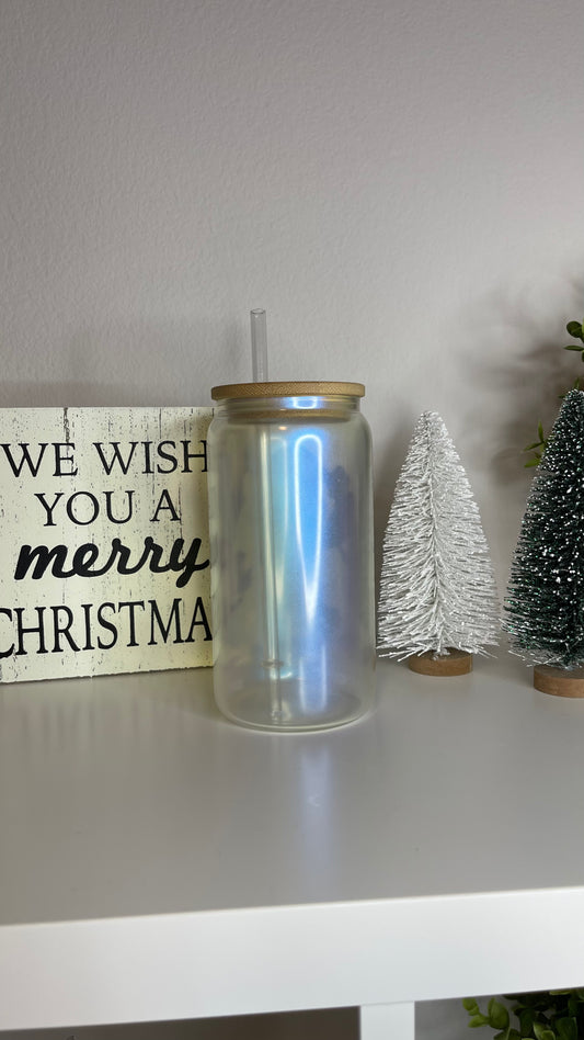 16 Oz Glass Can Iridescent Blue