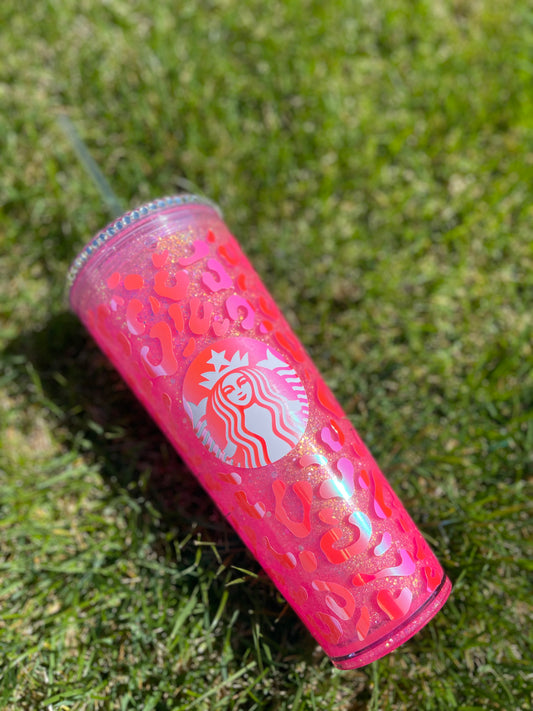 Pink Cheetah Snow Globe Tumbler 24 Oz