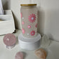 16 Oz Frosted Glass Can Cup- Flower Design- Ready to ship