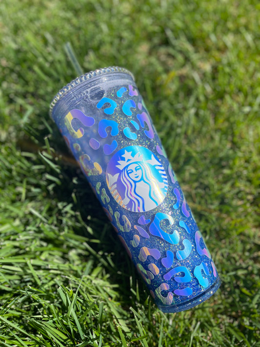 Purple Cheetah 24 Oz Snow Globe Tumbler