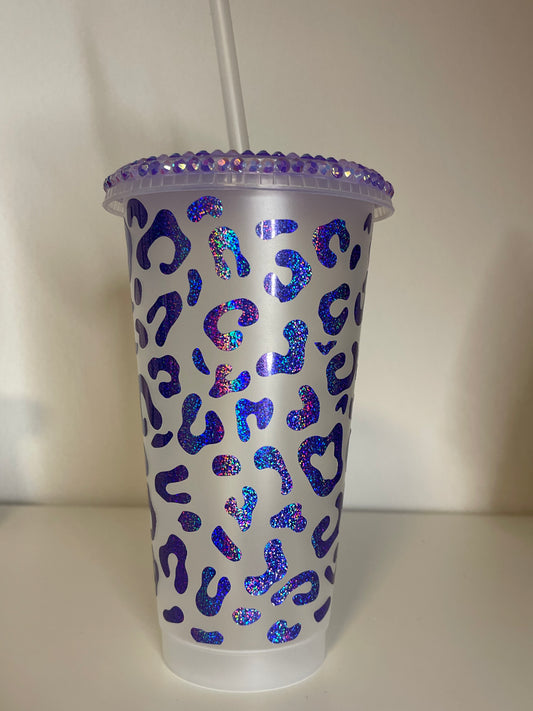 24 Oz Plastic Cold Cup- Cheetah Holo