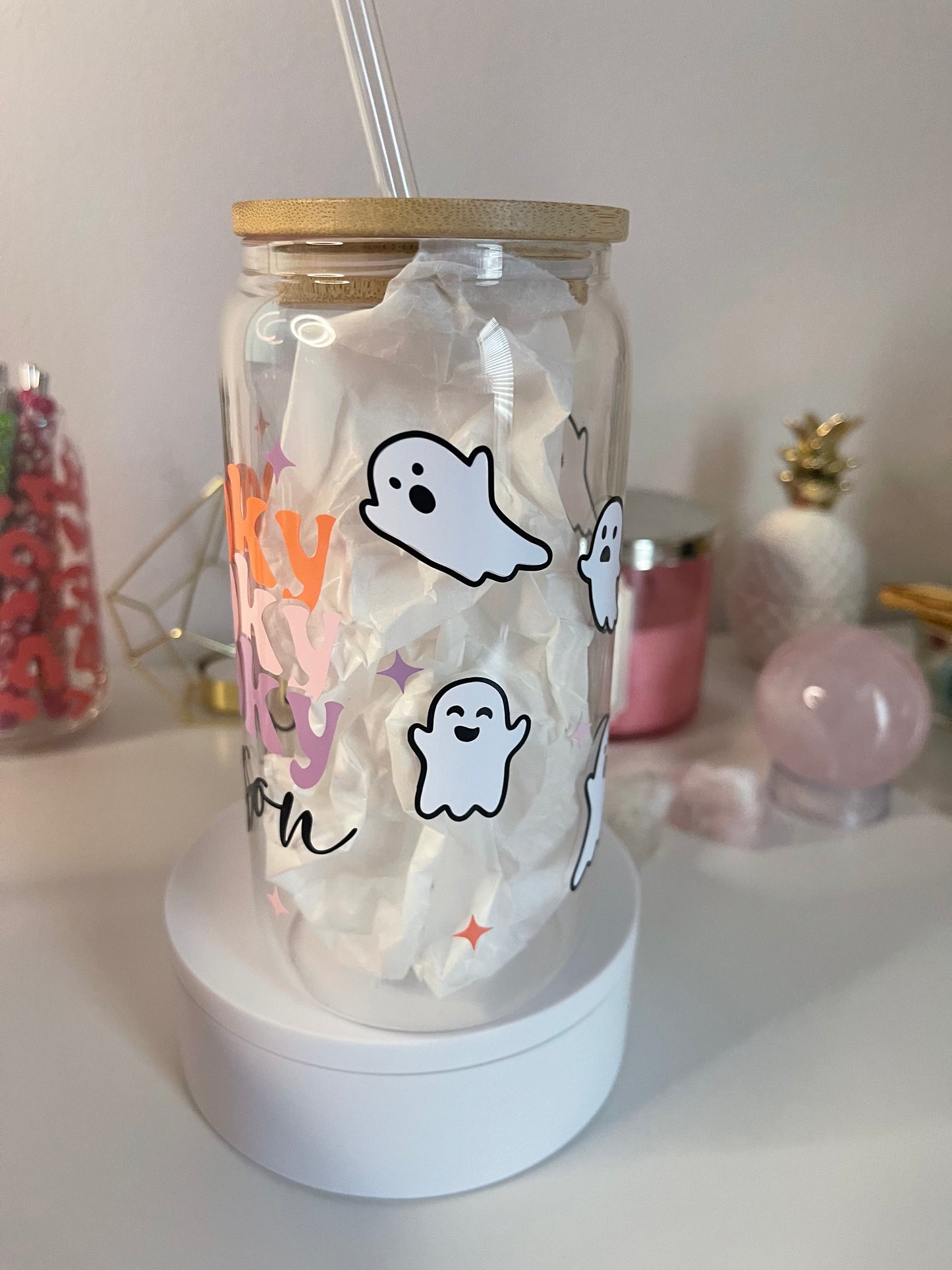 16 Oz Spooky Season Glass Can Cup- Ready To Ship