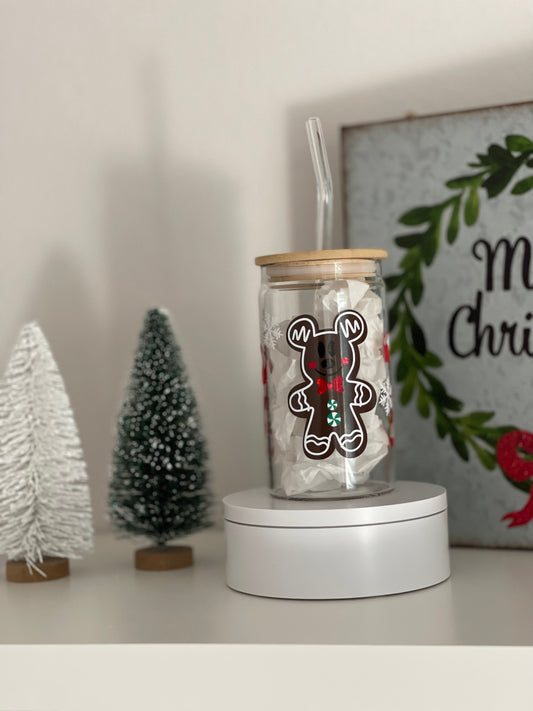 Gingerbread Man- 12 Oz Glass Can Cup- Ready to ship