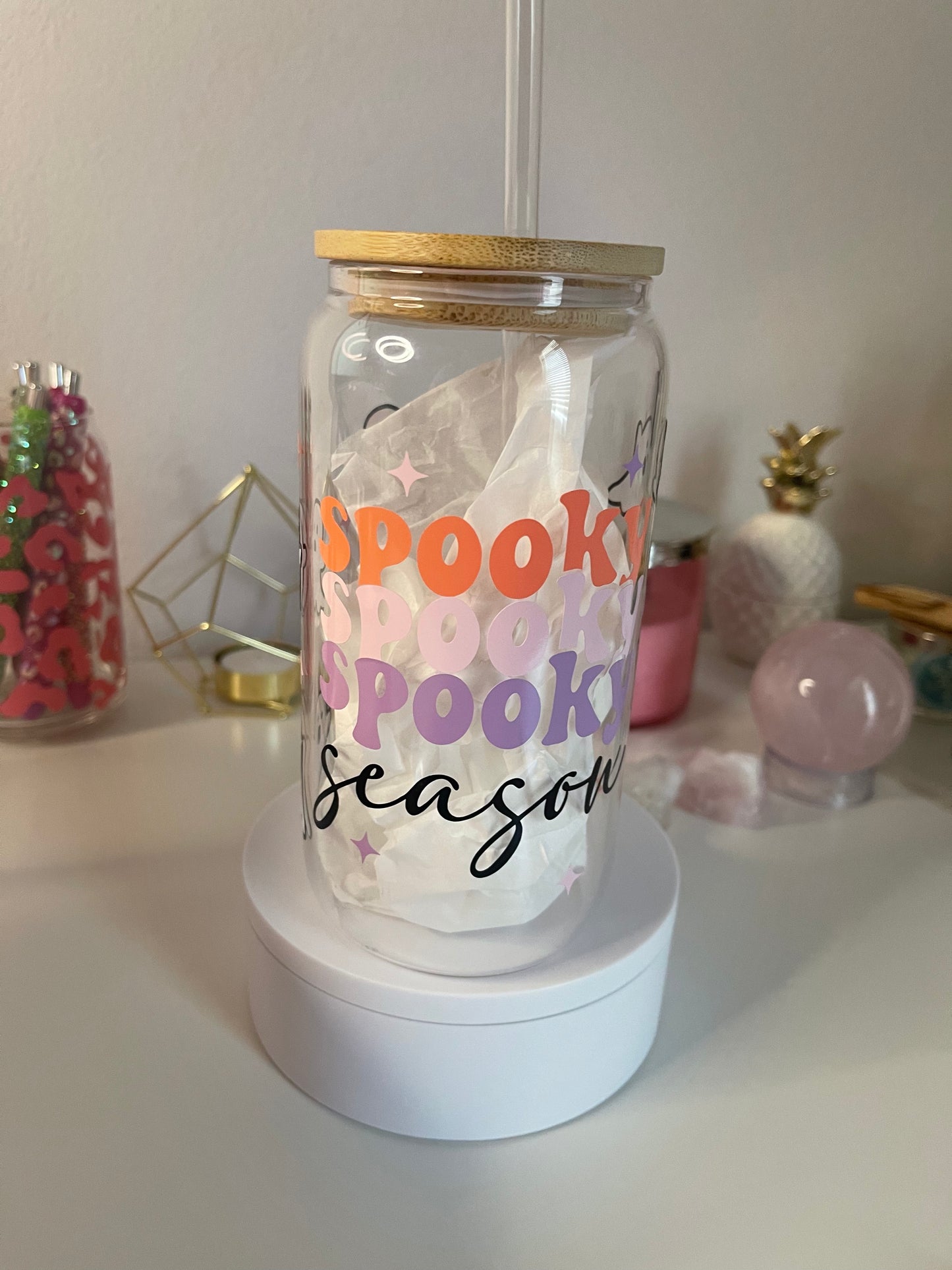 16 Oz Spooky Season Glass Can Cup- Ready To Ship