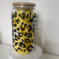 16 Oz Glass Can Cup- Matte Black Cheetah- Ready To Ship