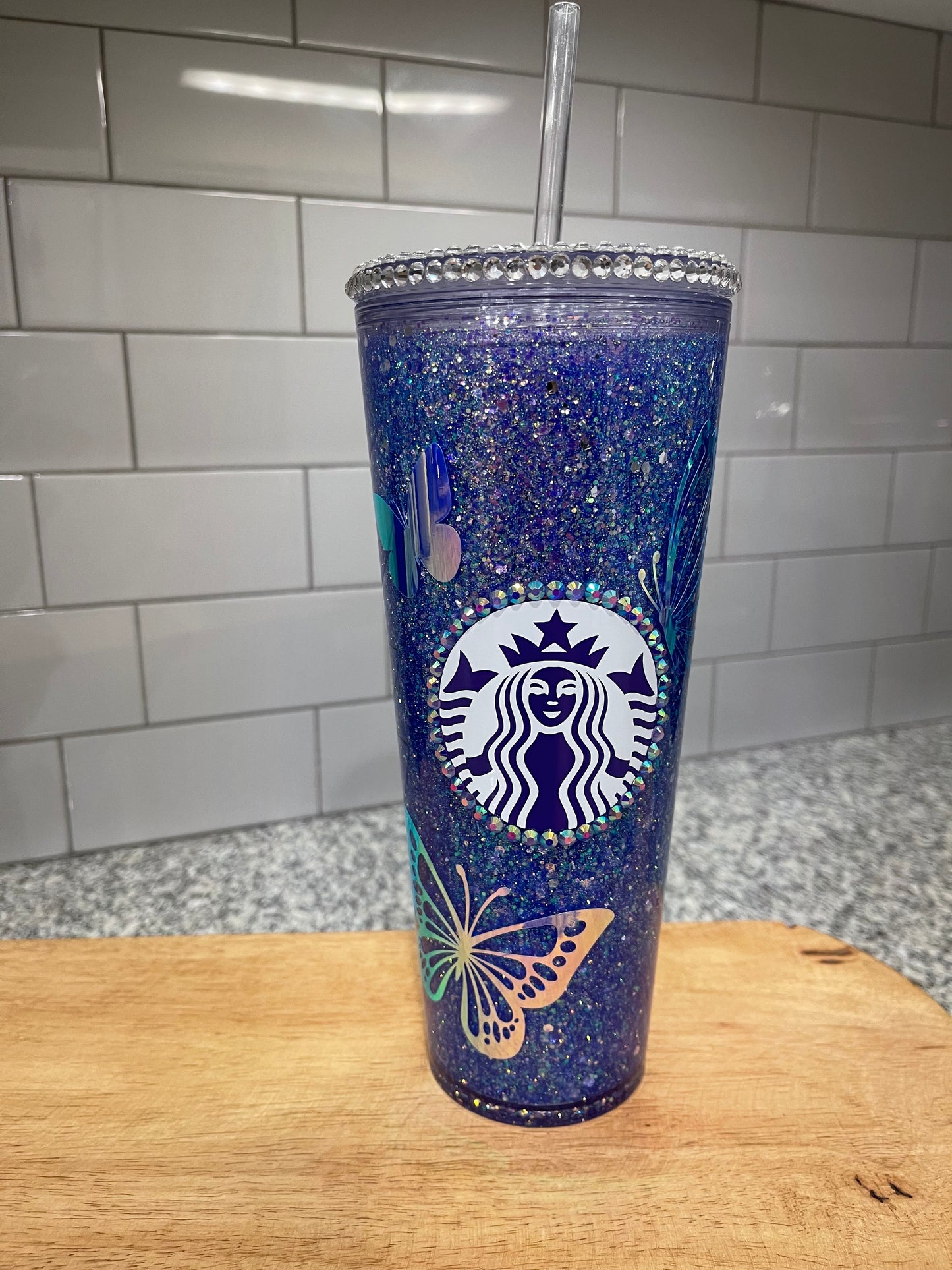 Butterfly 24Oz Snow Globe Glitter tumbler