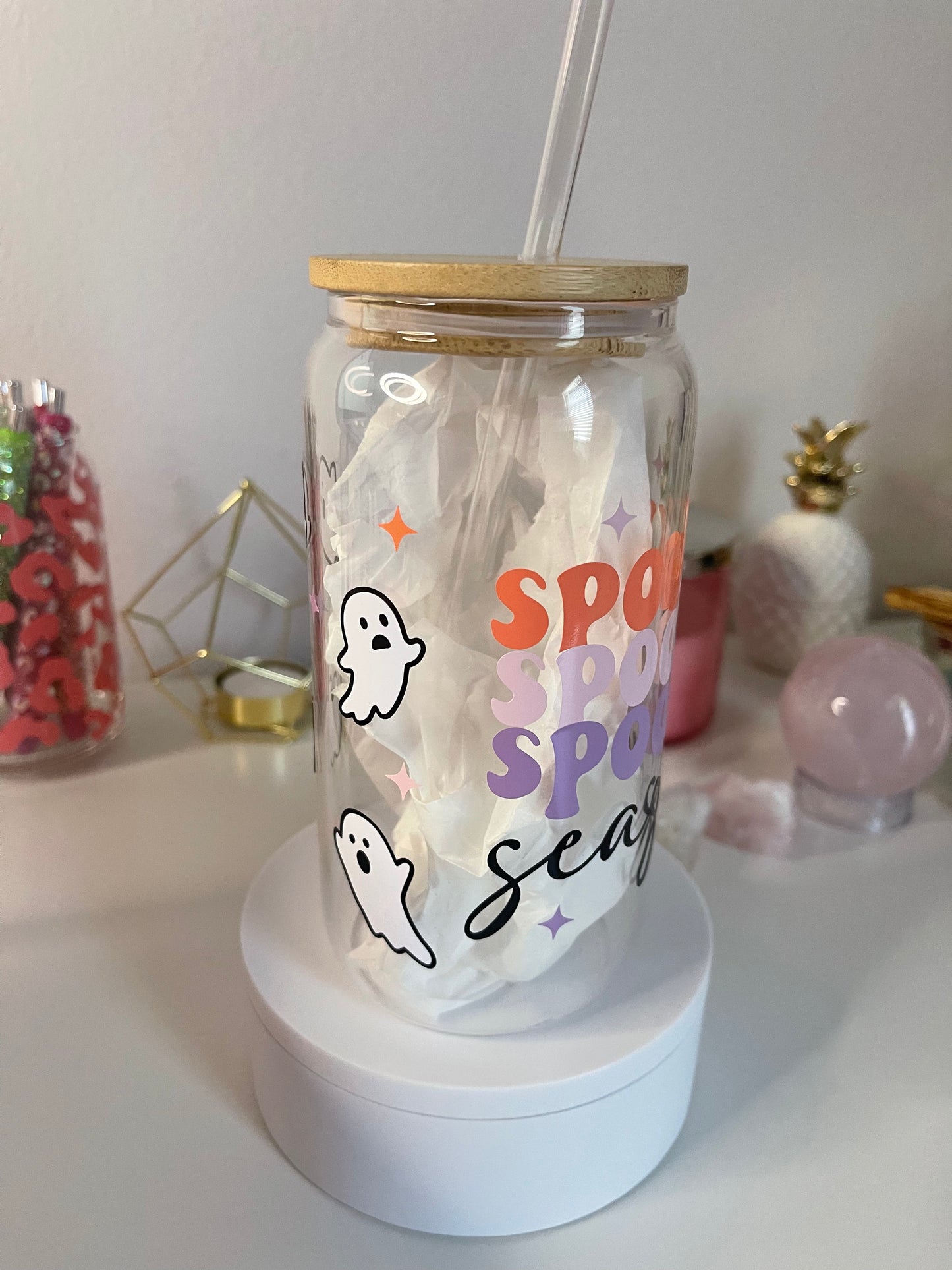 16 Oz Spooky Season Glass Can Cup- Ready To Ship