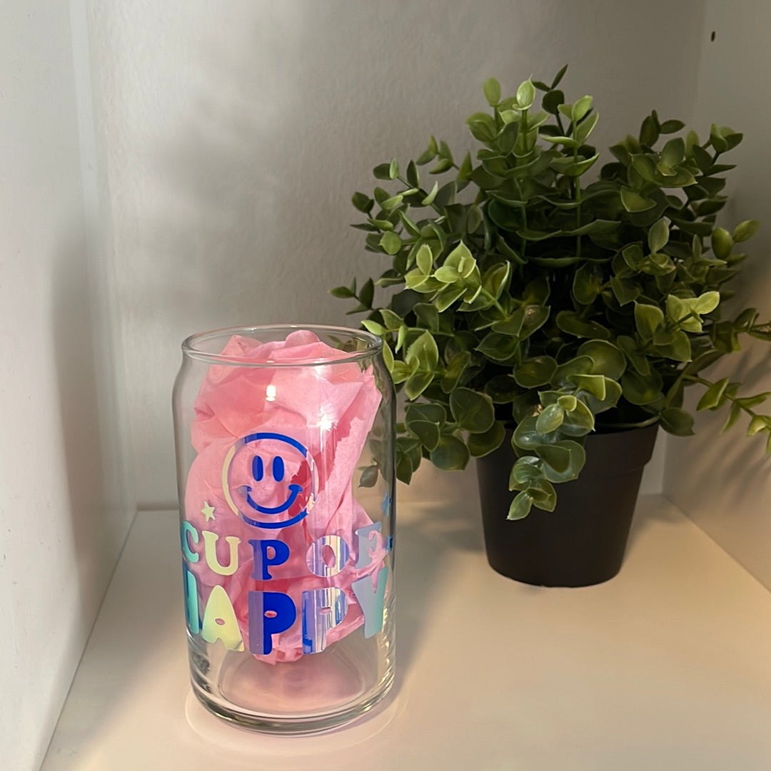 Cup of Happy 16 Oz Glass Can- Ready to ship